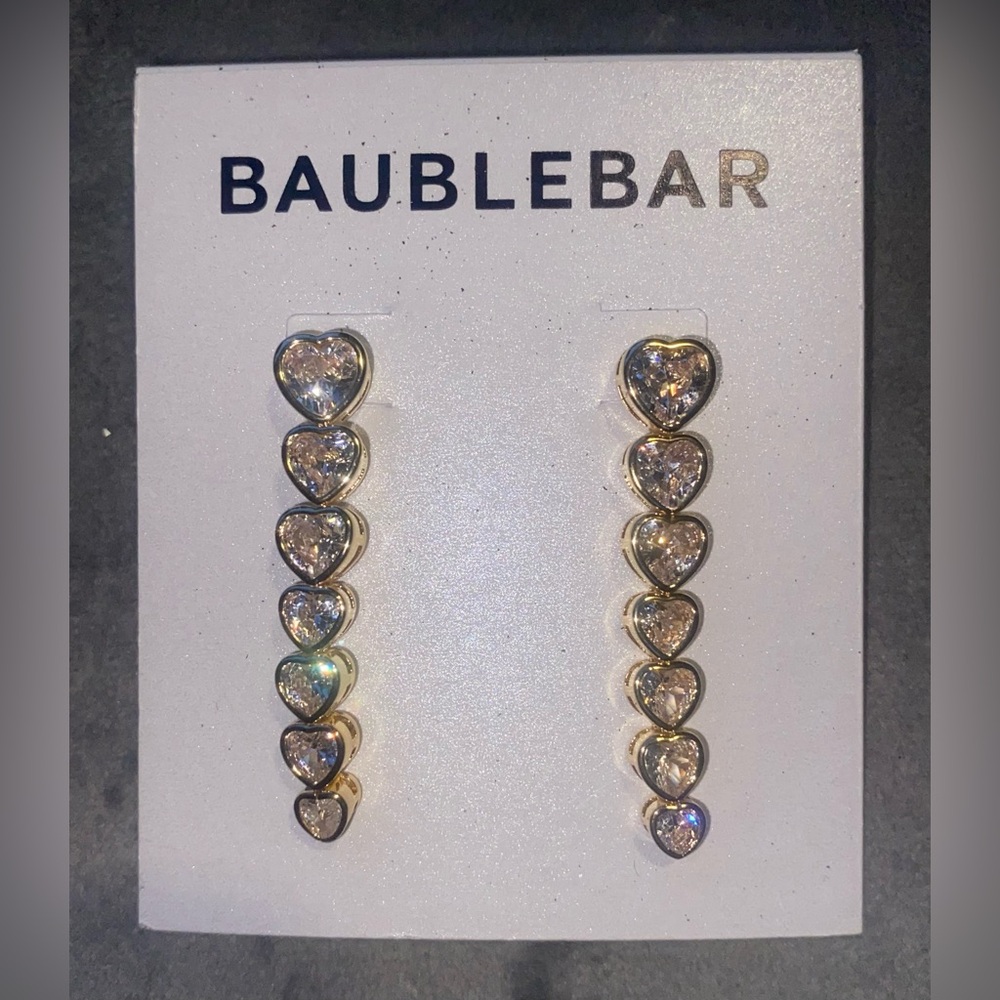 BNWT BaubleBar Gold Aria Crystal Heart Drop Earrings